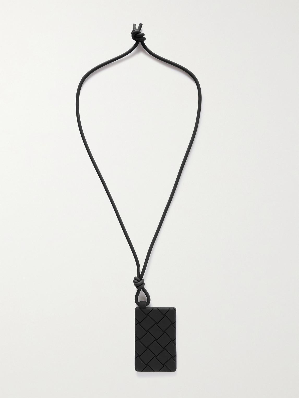 Intrecciato Rubber Card Case With Lanyard In Black Product Image