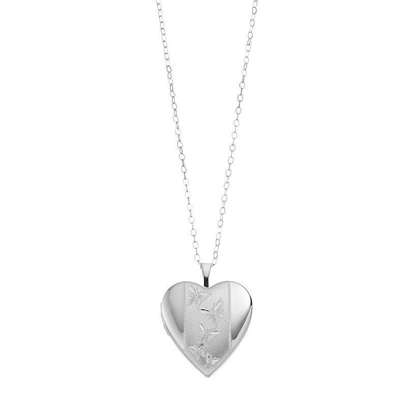 Sterling Silver Butterfly Heart Locket Pendant Necklace, Womens Product Image