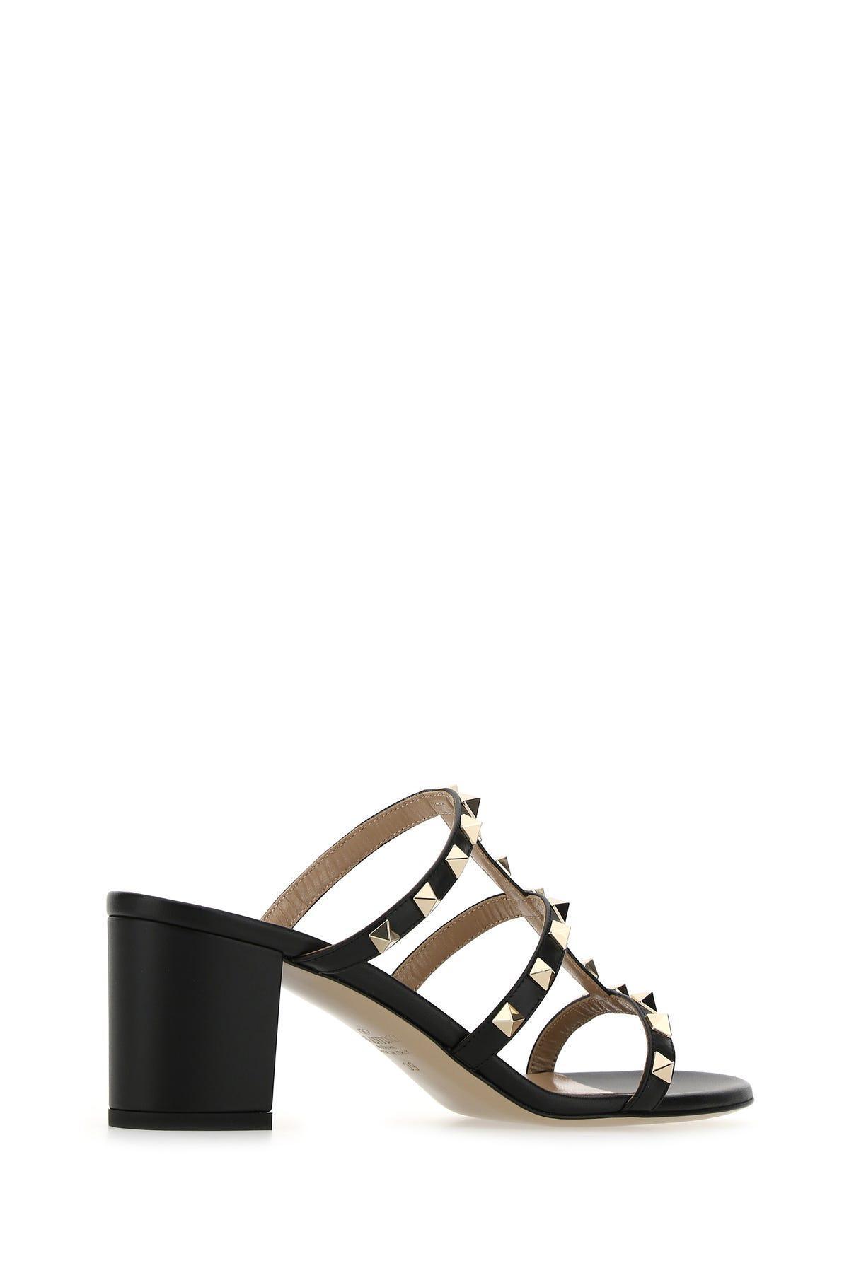 VALENTINO GARAVANI Black Leather Rockstud Mules Product Image