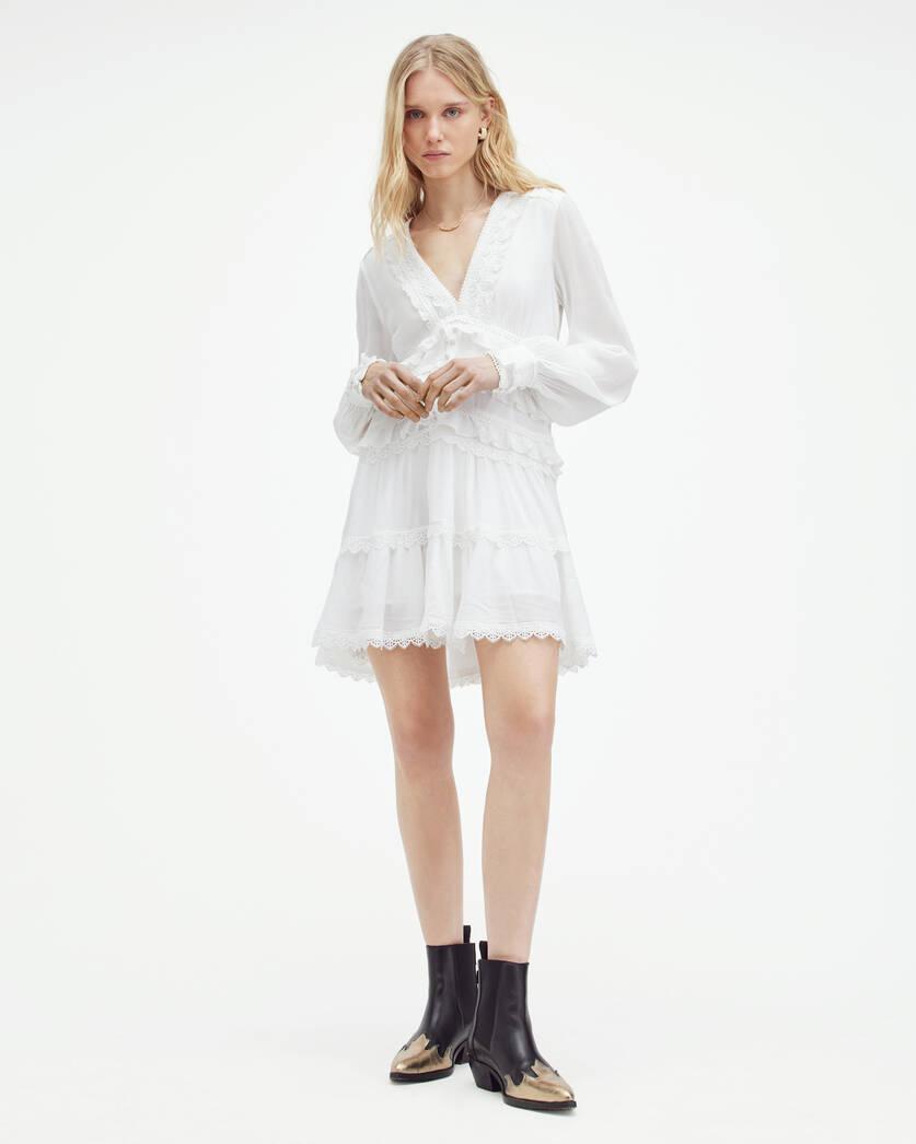 AllSaints Zora V-Neck Ruffled Mini Dress Product Image