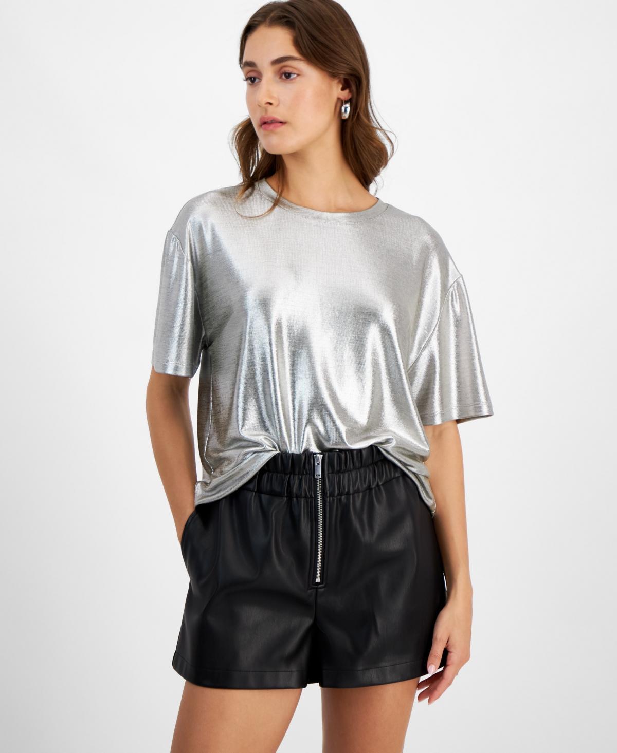 Women's Short-Sleeve Crewneck Metallic Tee, Created for Macy's Product Image