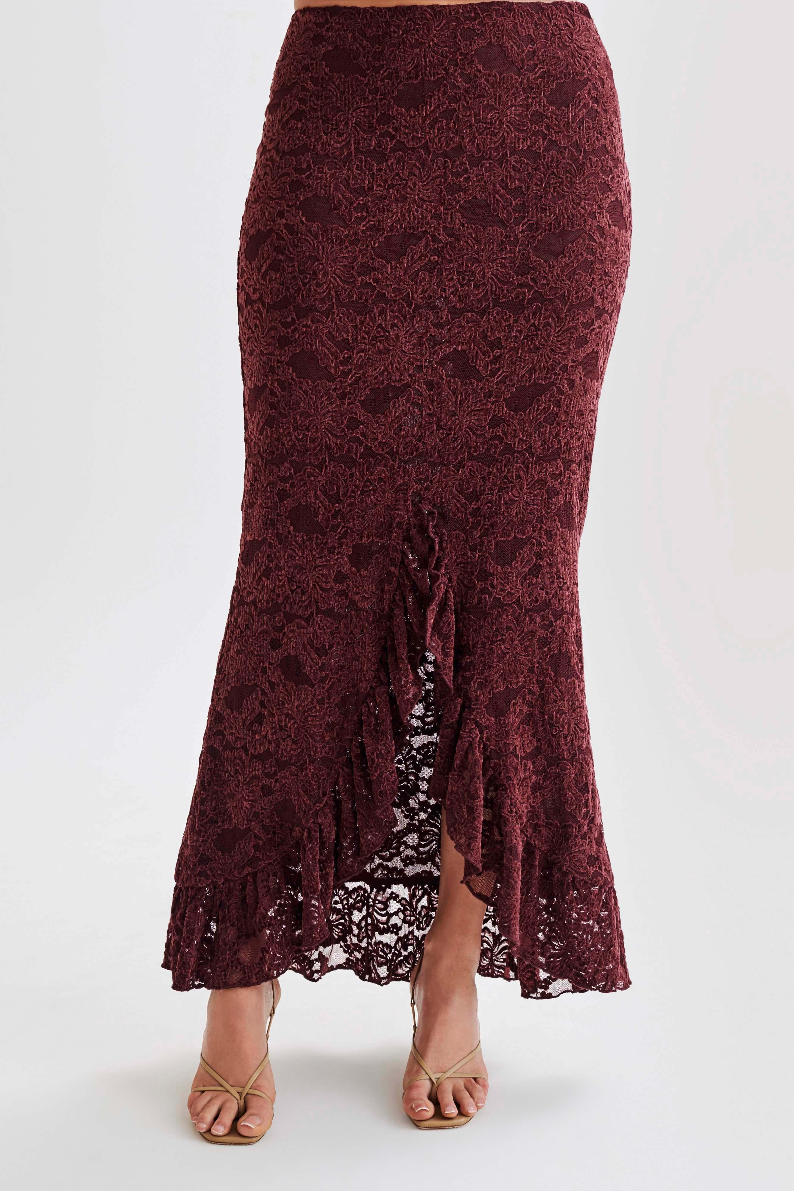 Artemis Lace Plisse Maxi Skirt - Plum Product Image