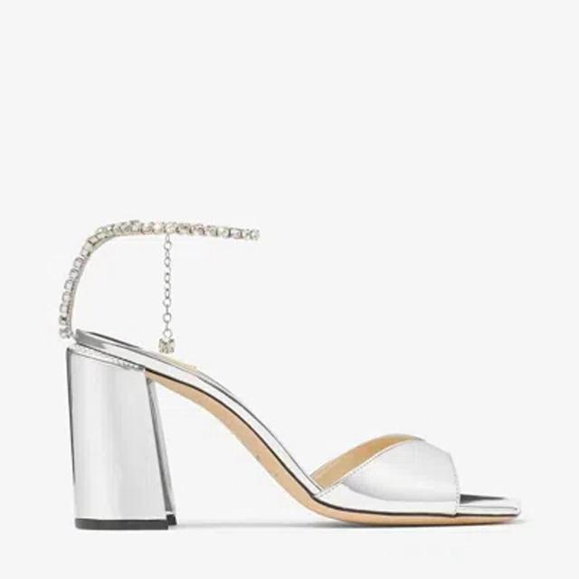 JIMMY CHOO Saeda Sandal Block Heel 85 In Silver/crystal Product Image