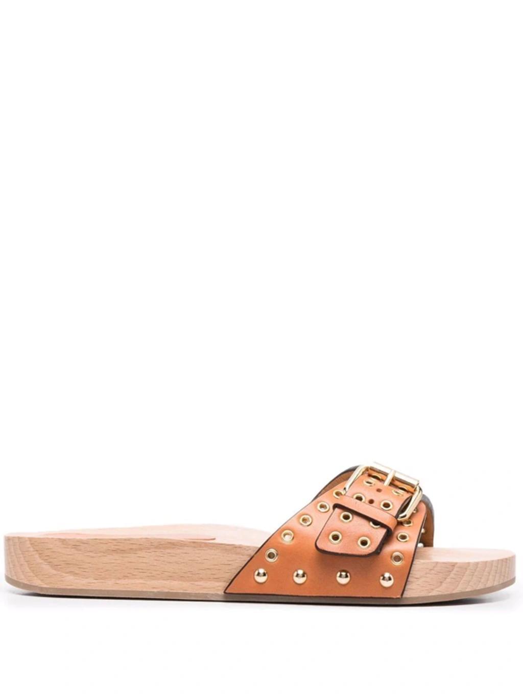 Jaso Studded Leather Slide Sandals In Brown product image