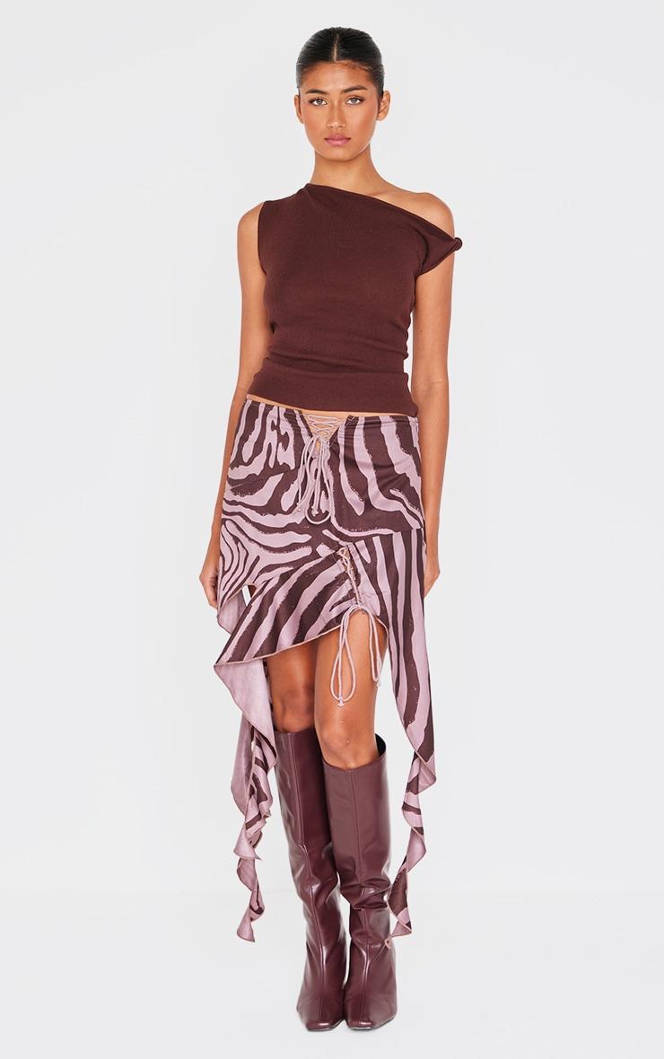 Brown Zebra Print Handkerchief Hem Skirt Product Image