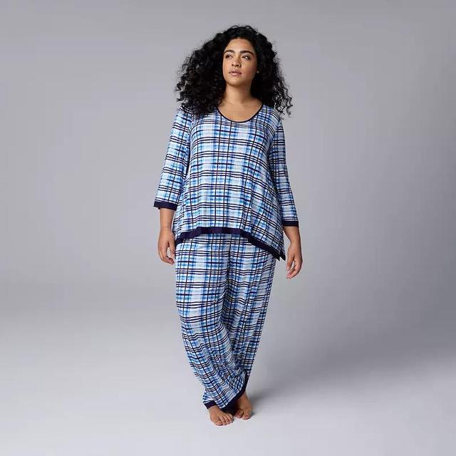 Plus Size Simply Vera Vera Wang 3/4 Sleeve Pajama Top & Pajama Pants Set, Womens Product Image