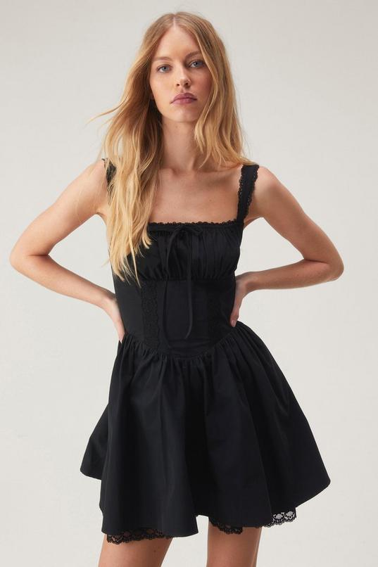 Corset Lace Trim Skater Mini Dress Product Image