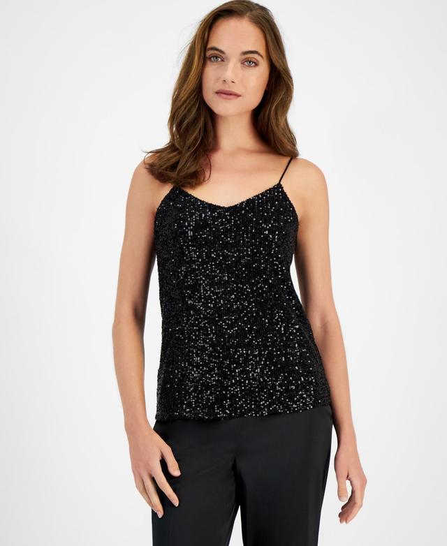 Anne Klein Womens V-Neck Sleeveless Sequin Top Product Image