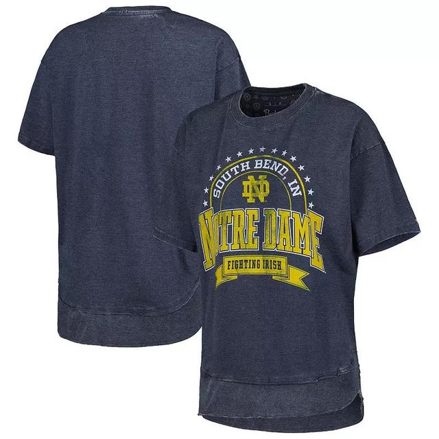 Womens Pressbox Heather Notre Dame Fighting Irish Vintage Wash Captain Poncho T-Shirt Blue Product Image