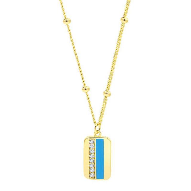 Enamorata Blue Enamel & Cubic Zirconia Tag Pendant Necklace, Womens Product Image