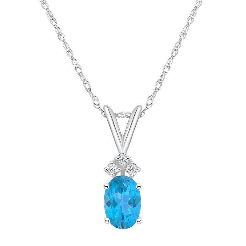 Celebration Gems 14k White Gold Gemstone & Diamond Accent Pendant Necklace, Womens Blue Topaz Product Image