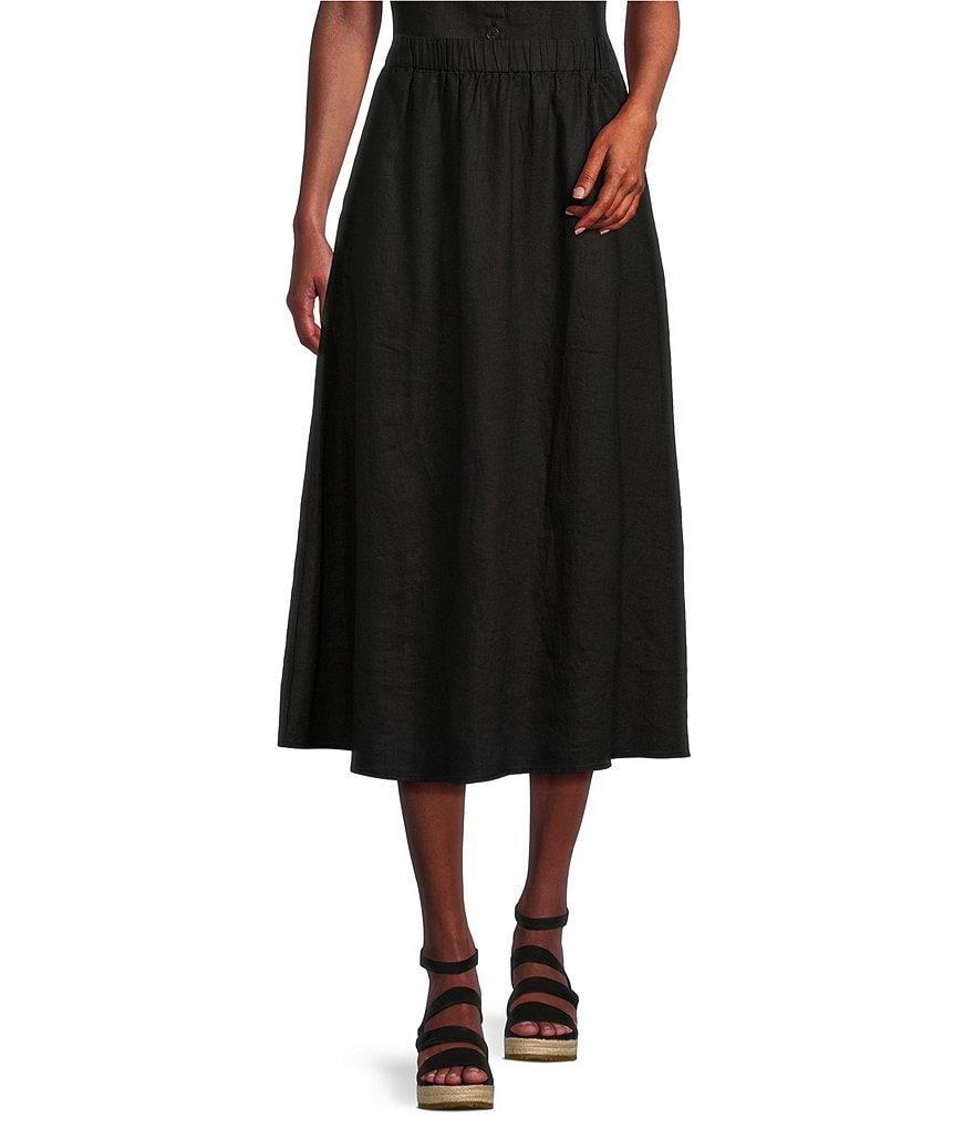 Eileen Fisher Organic Linen Elastic Waist A-Line Gathered Midi Skirt Product Image