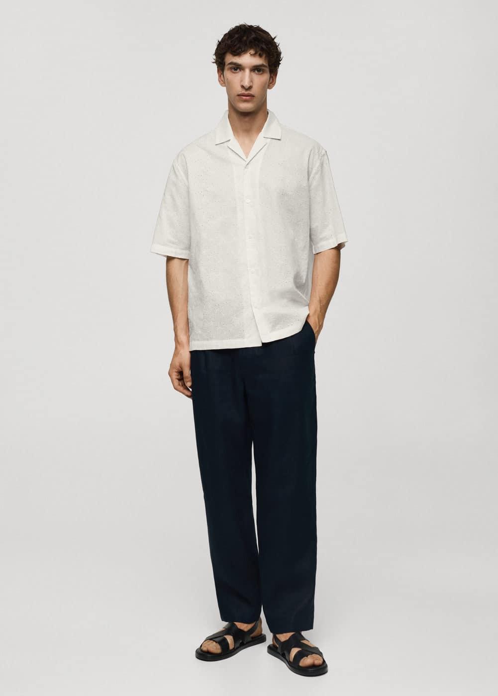 Mango Mens Relaxed Fit Cotton Embroidered Shirt Product Image