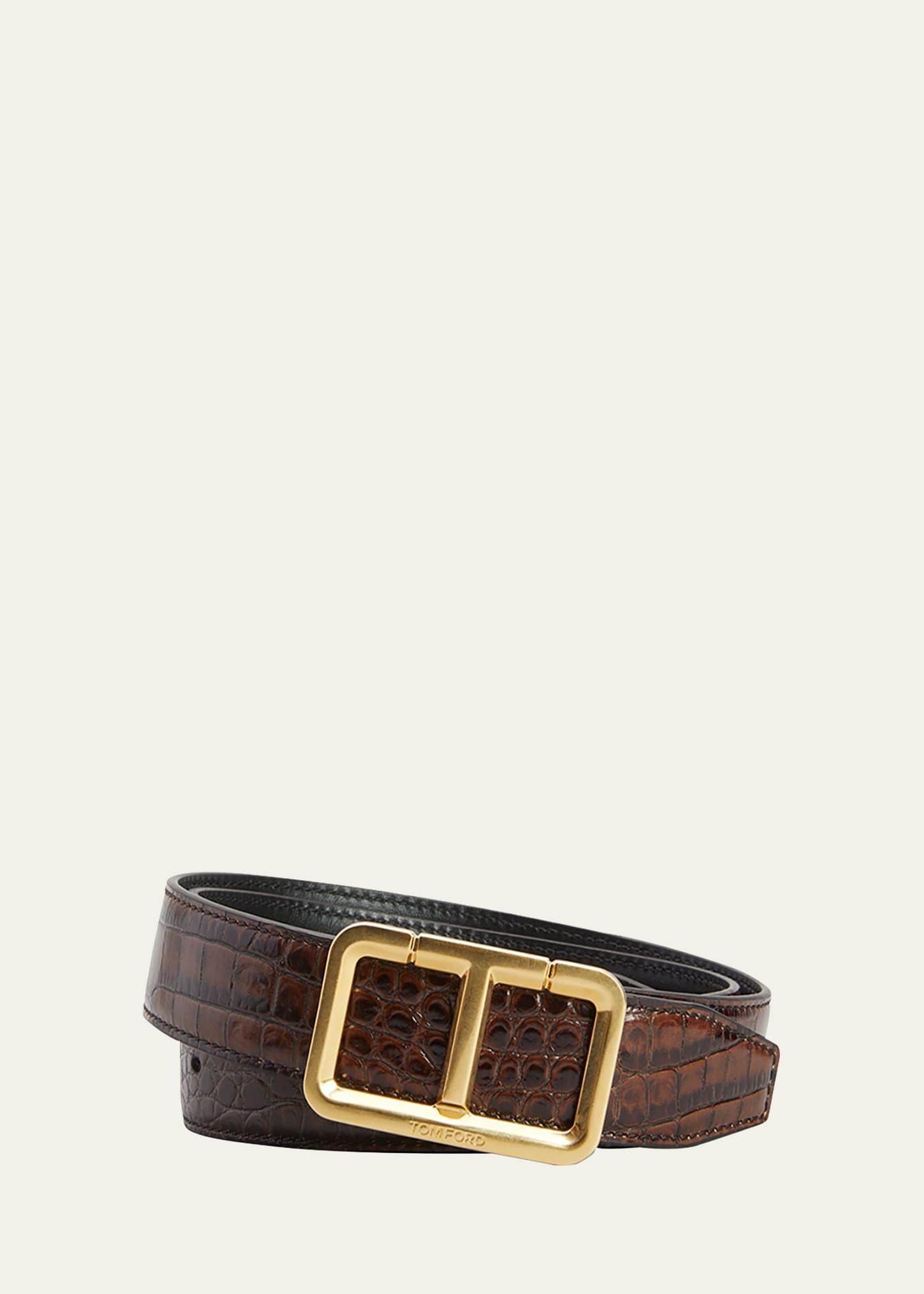 Mens Scored T Embossed Leather Belt Product Image