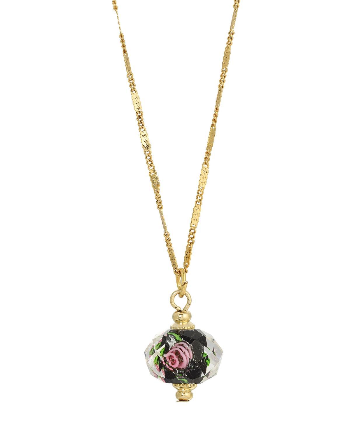 1928 Gold Tone Flower Bead Necklace, Womens Black Product Image