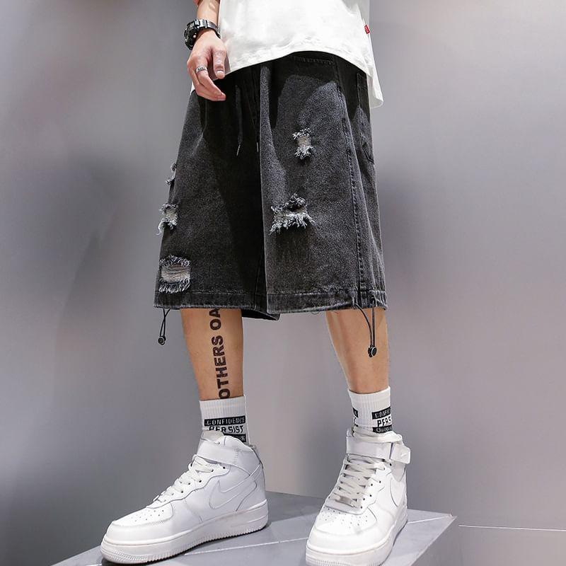 Mid Rise Washed Denim Shorts Product Image