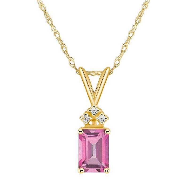 Celebration Gems 14k Gold Emerald Cut Pink Topaz & Diamond Accent Pendant Necklace, Womens Product Image