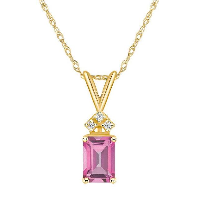 Celebration Gems 14k Gold Emerald Cut Pink Topaz & Diamond Accent Pendant Necklace, Womens 14k Whgold Product Image