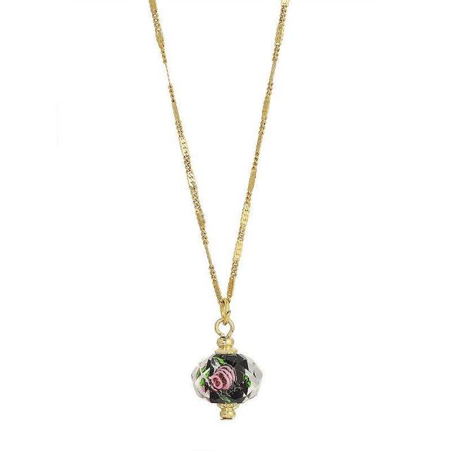 1928 Gold Tone Flower Bead Necklace, Womens Black Product Image