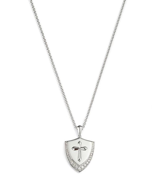 Bloomingdales Mens Diamond Cross Shield Pendant Necklace in 14K White Gold, 0.50 ct. t. w. - 100% Exclusive Product Image