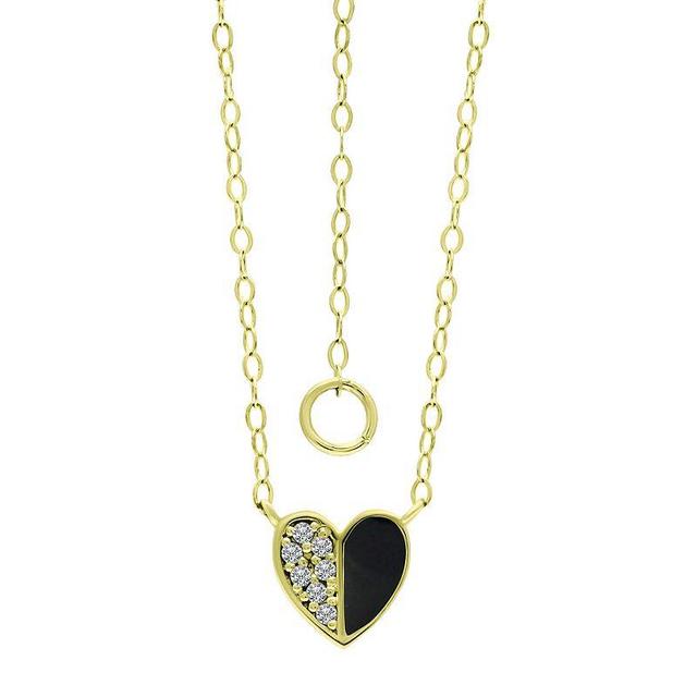 Aleure Precioso Sterling Silver Enamel & Cubic Zirconia Heart Necklace, Womens Black Product Image