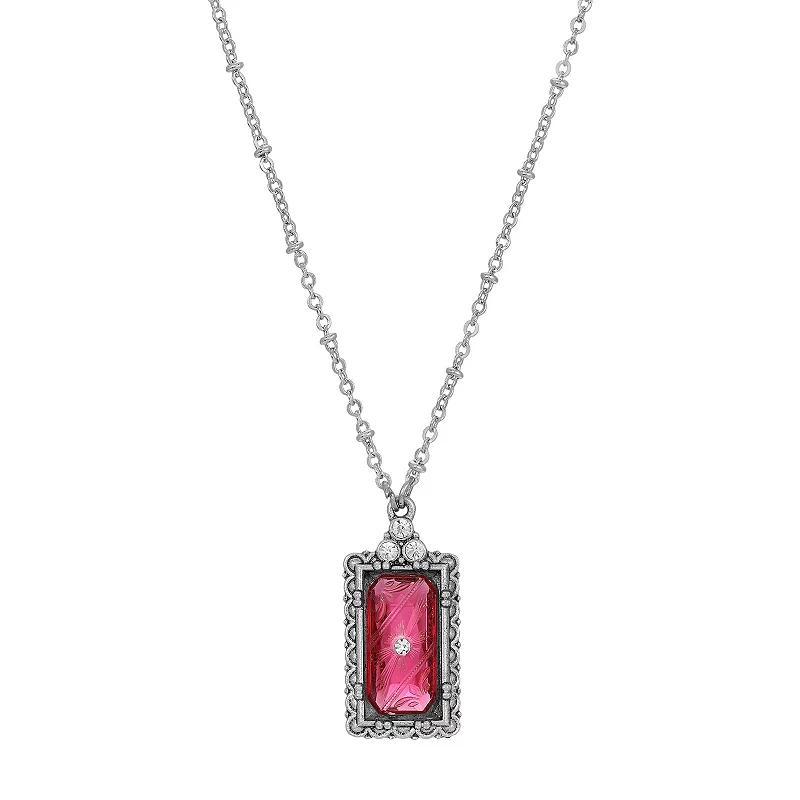 1928 Silver Tone Crystal Etched Pendant Necklace, Womens, Pink Product Image