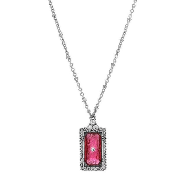 1928 Silver Tone Crystal Etched Pendant Necklace, Womens, Pink Product Image