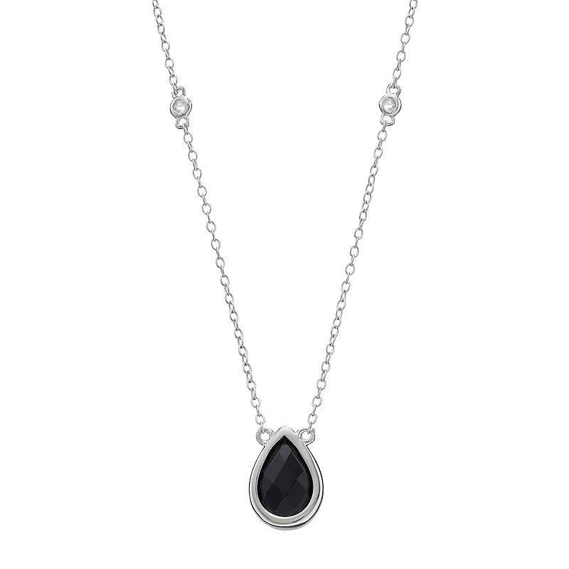 Gemminded Sterling Silver Onyx & White Topaz Teardrop Necklace, Womens Black Product Image