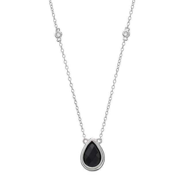 Gemminded Sterling Silver Onyx & White Topaz Teardrop Necklace, Womens Black Product Image