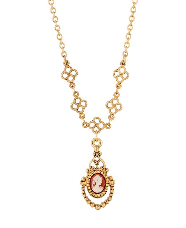 1928 Gold Tone Simulated Carnelian Cameo Necklace, Womens, Orange Product Image