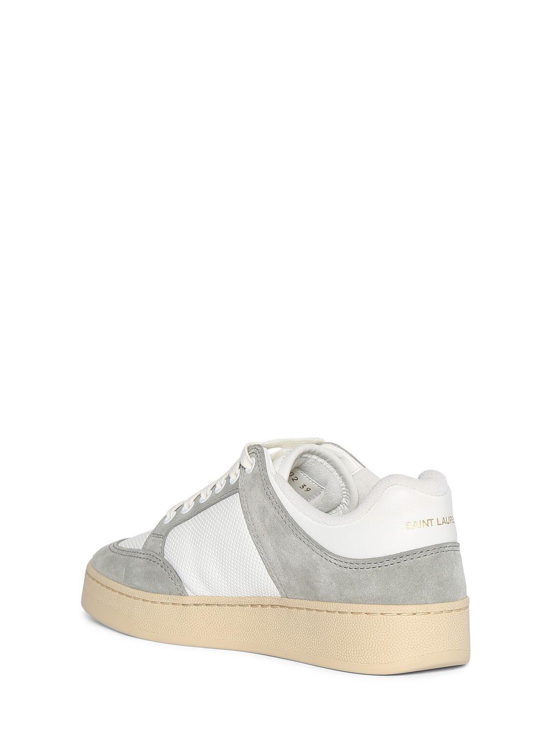 SAINT LAURENT Sl61 Low-top Leather And Suede Trainers In Blanc Optique Paris Roof Product Image