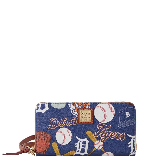 Dooney & Bourke Womens MLB Tigers Large Zip Around Coated Cotton Wristlet in Navy Product Image