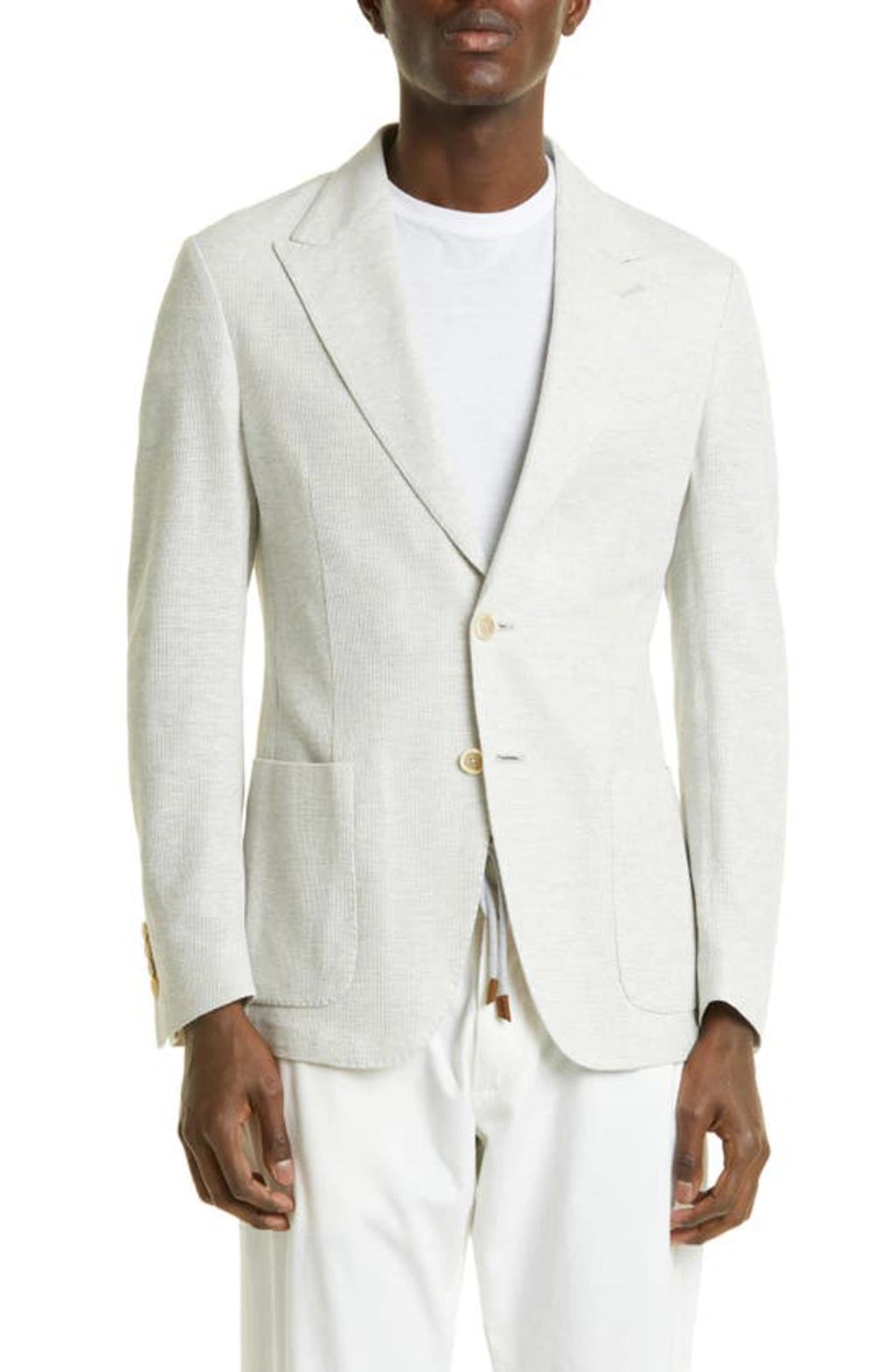 Deconstructed Linen & Cotton Jersey Sport Coat In Gray Product Image