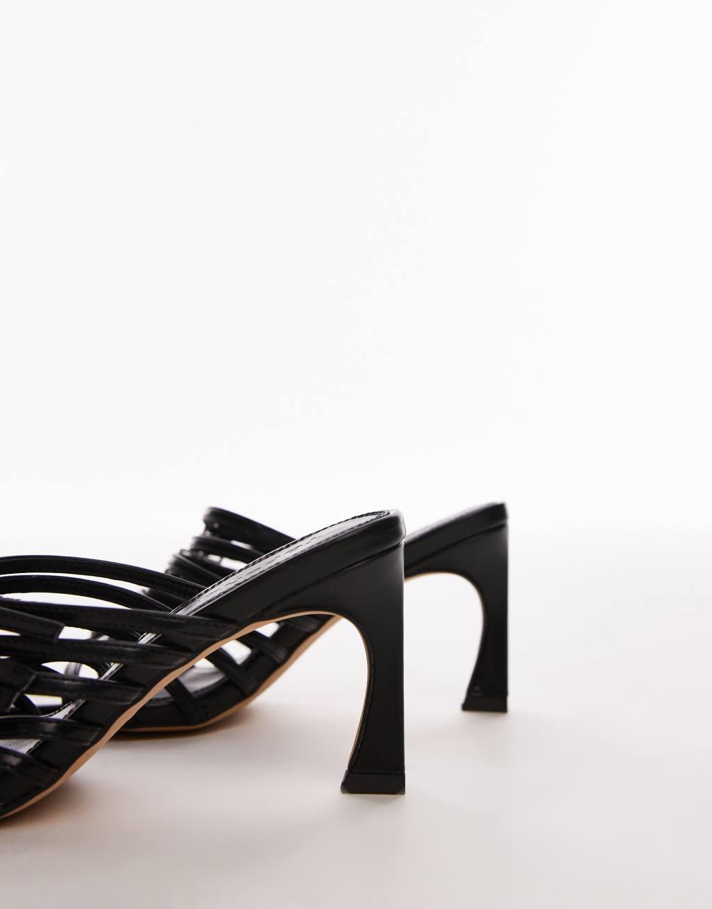 Topshop Fiori heeled sandals with multi strap detail in black Product Image