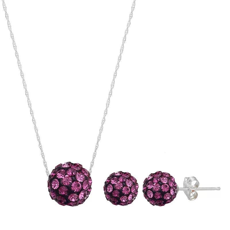 Sterling Silver Crystal Fireball Necklace & Stud Earring Set, Womens Purple Product Image