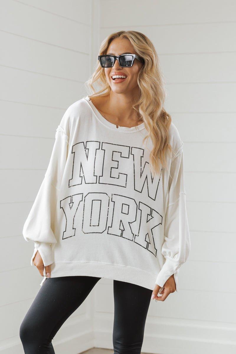 Free People Cream New York Pullover Sweatshirt Product Image