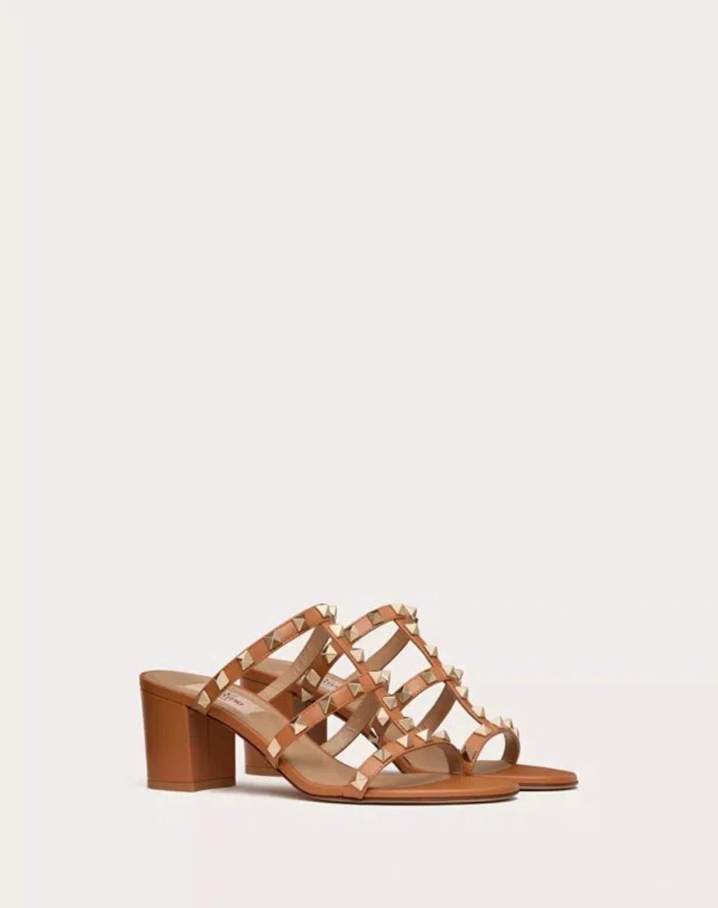 VALENTINO GARAVANI Rockstud 60mm Leather Sandals In Brown Product Image