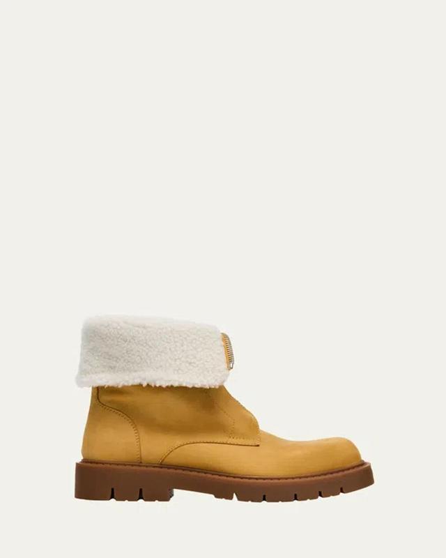 BOTTEGA VENETA Haddock Suede Shearling Zip Booties In Beige Product Image