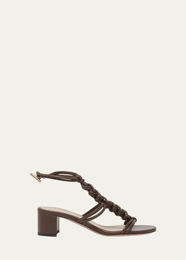 GIANVITO ROSSI Braided Napa T-strap Sandals In Brown Product Image