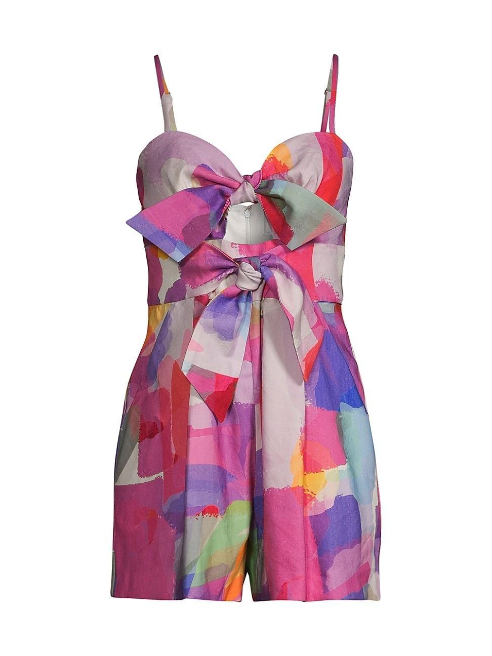 Womens Anya Rainbow Waterfall Brushstroke Linen-Blend Romper Product Image