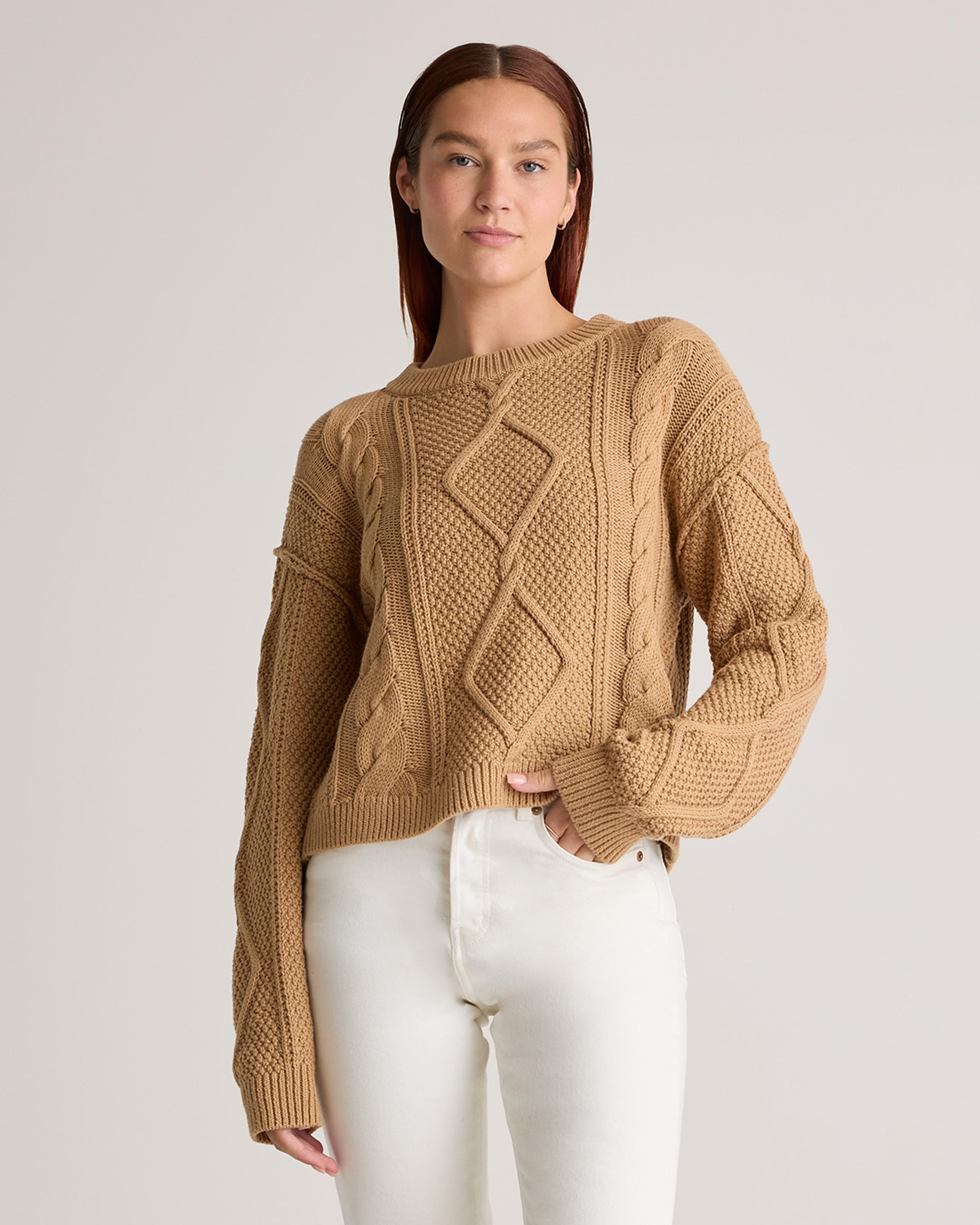 100% Organic Cotton Cropped Cable Sweater Product Image