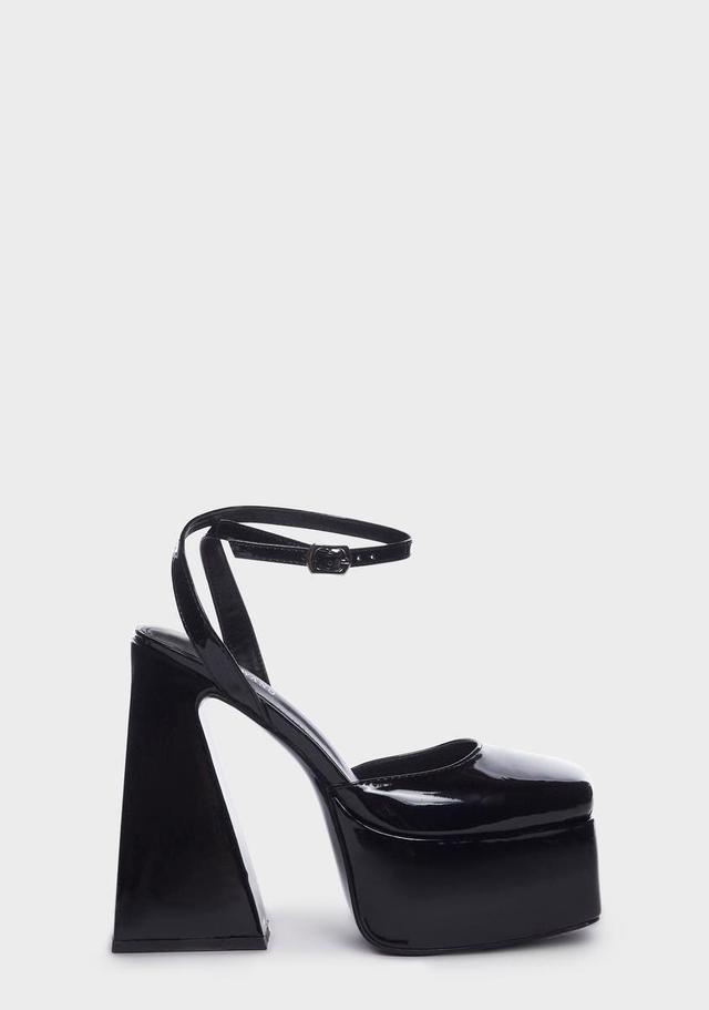 Azalea Wang Patent Vegan Leather Block Heels - Black Product Image