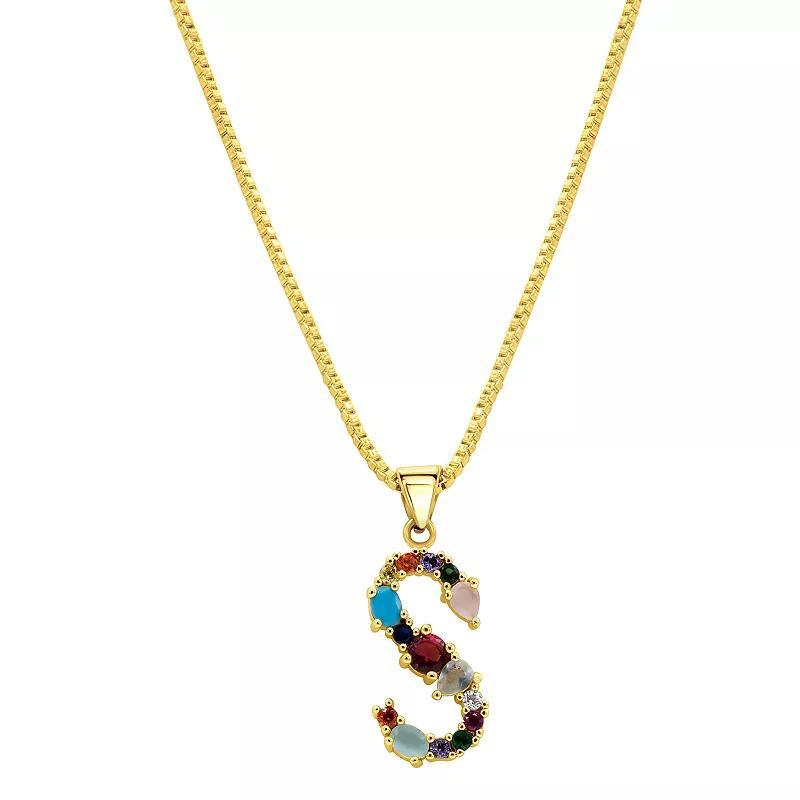 Adornia Gold Tone Multi Color Cubic Zirconia Initial Necklace, Womens Product Image