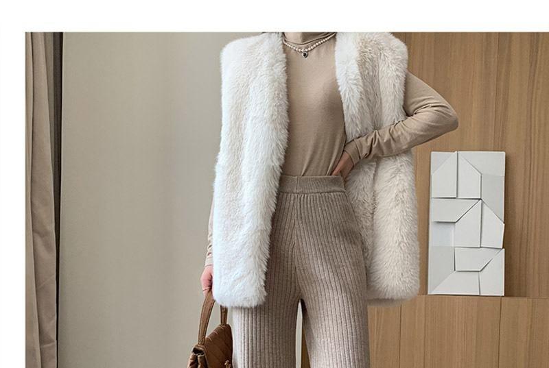 High Rise Button Hem Ribbed Wide Leg Knit Pants Product Image