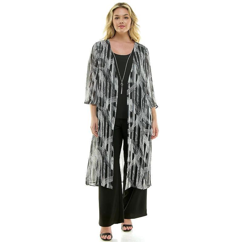 Plus Size Luxology 3-Piece Cardigan, Tank Top & Pant Set, Womens Product Image