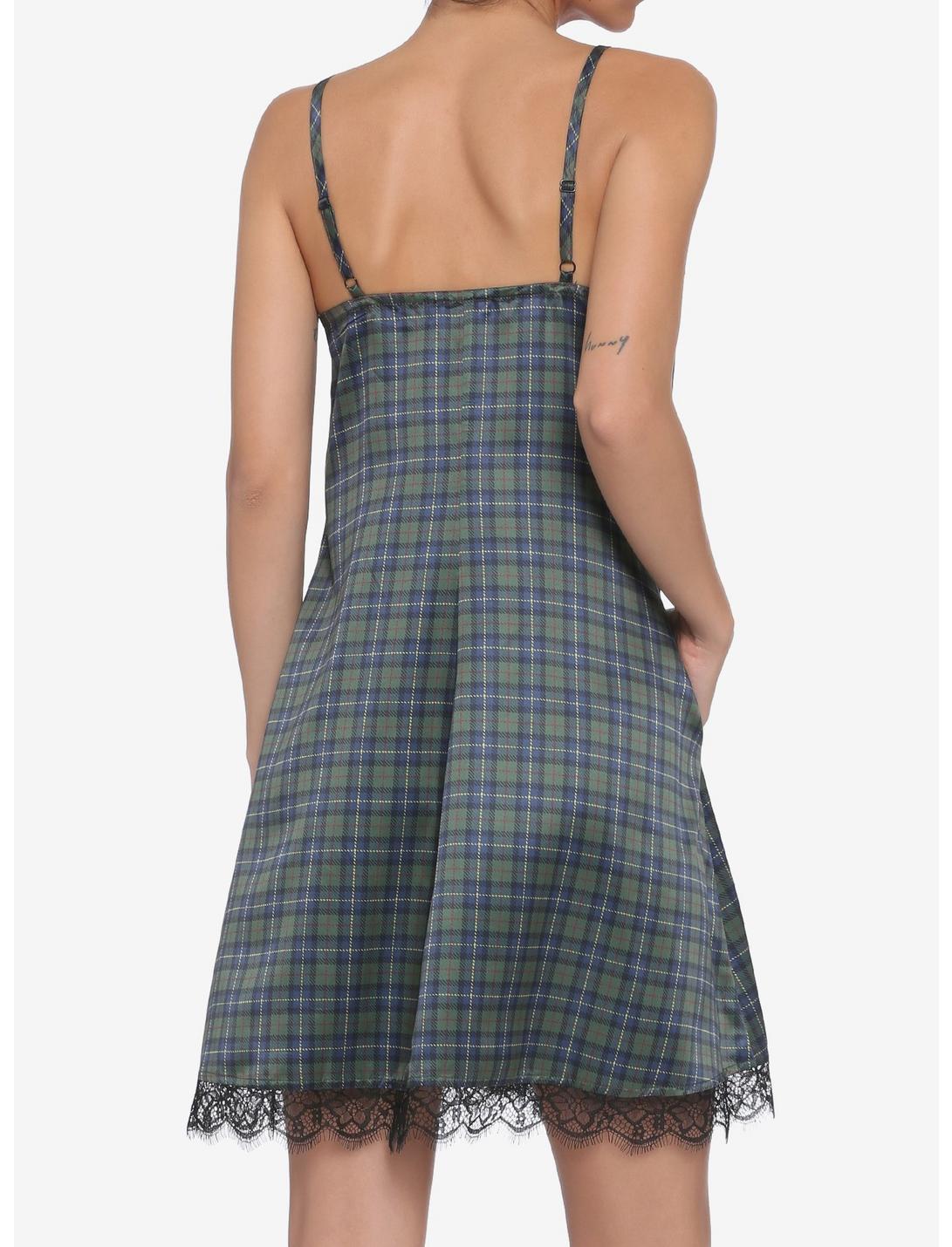 Plaid Satin Slip Dress Product Image