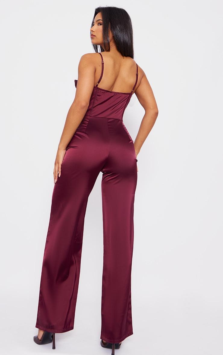 Plum Satin Corsage Corset Strappy Jumpsuit Product Image