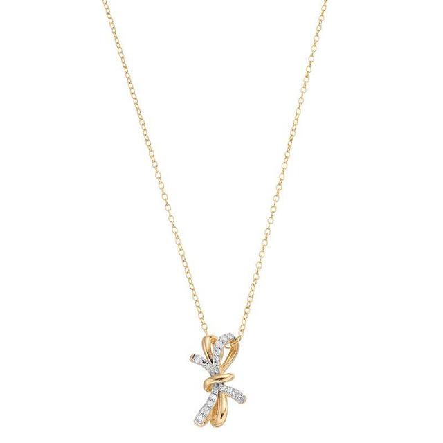 14k Gold Over Silver 1/8 Carat T.W. Diamond Bow Pendant Necklace, Womens White Product Image