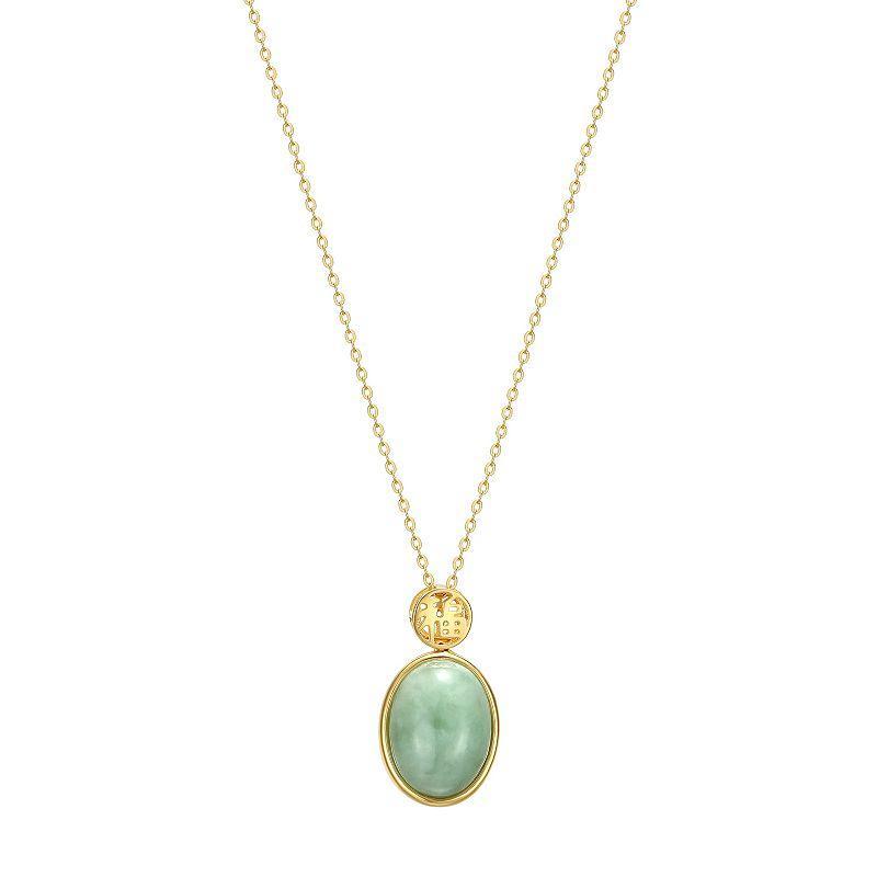 Dynasty Jade 18k Gold Over Sterling Silver Good Fortune Green Jade Pendant Necklace, Womens Product Image