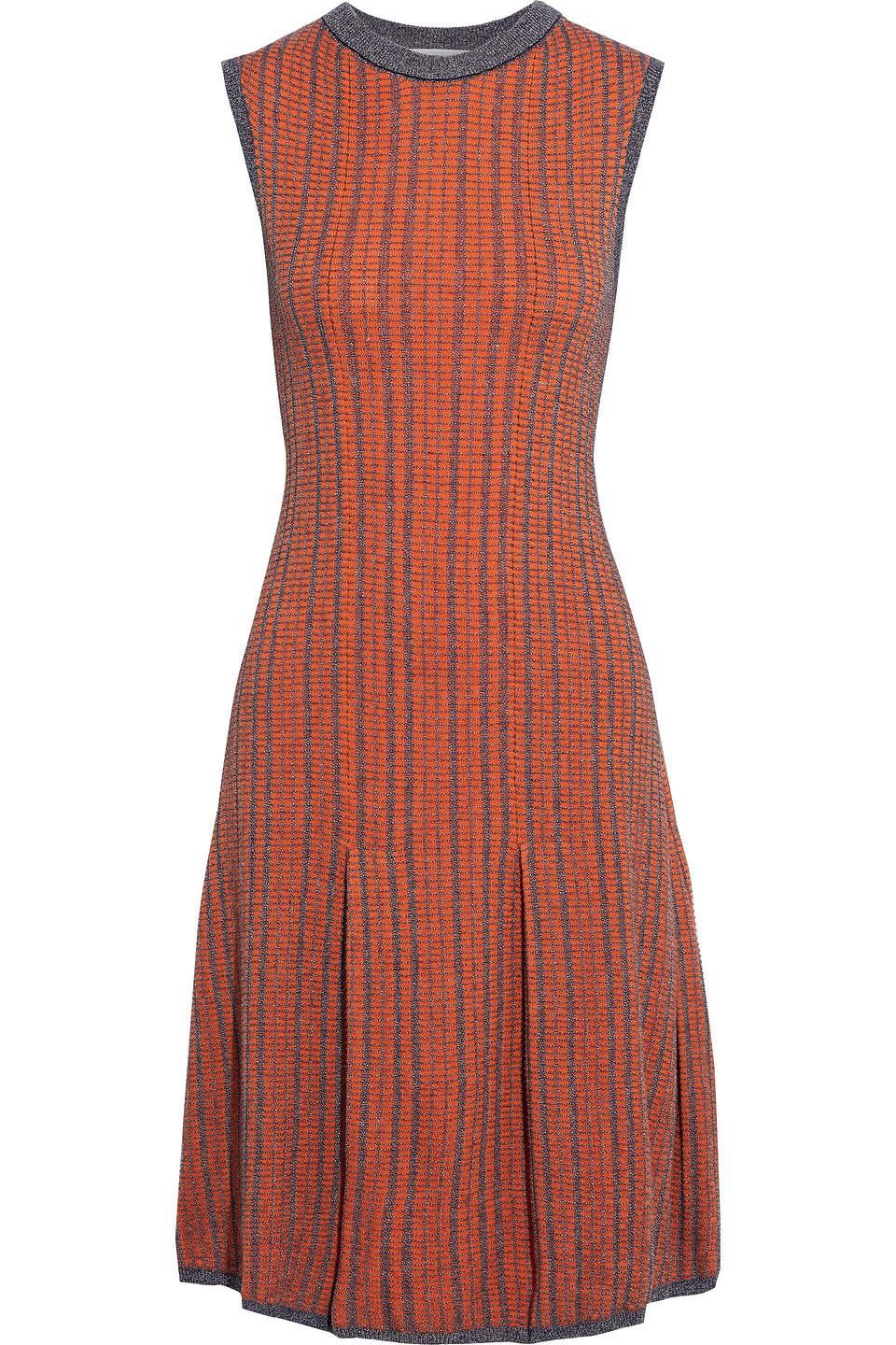 Pleated Wool And Cotton-blend Jacquard Dress In Orange Product Image